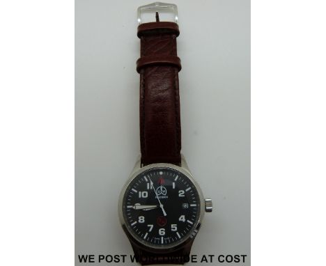Ollech & Wajs precision 3H gentleman's automatic military wristwatch with black face, luminous hands and numerals date apertu