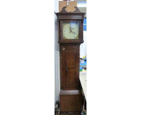 A c1860 30-hour longcase clock with painted dial decorated with a bird, Arabic numerals and date aperture, 198cm tall