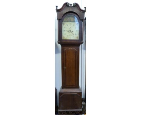 An oak cased eight day longcase clock by R Drake, Beaminster, automaton ship effect to dial, reeded carving to hood and decor