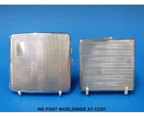 Two engine-turned hallmarked silver cigarette cases, one of Art Deco design (221g)
