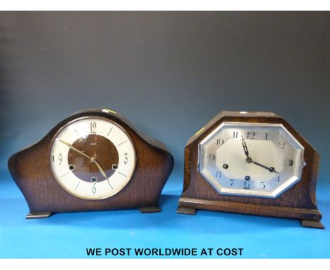 A c1950s three-train Westminster chime mantel clock by Smiths, together with a three-train Wurtenberg example