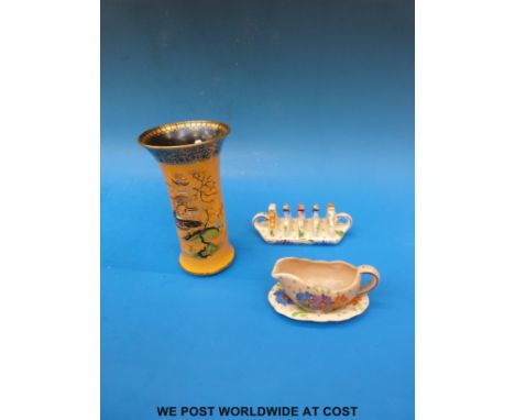 An Art Deco Carltonware vase, a toast rack, a jug and an underplate