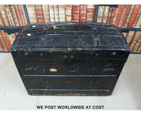 A wooden bound dome topped trunk (H53, W66, D42cm) 