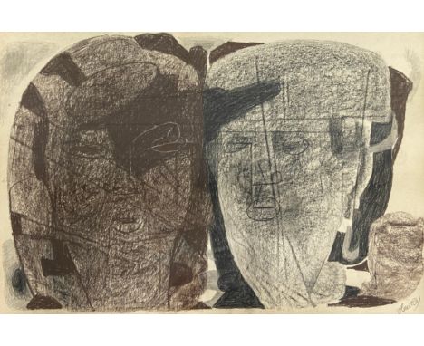 Marjorie Hawke (1894-1979), an early 20th century Modernist style charcoal and pencil portrait titled 'Two Heads', signed to 