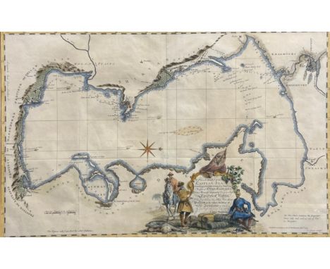A antique hand coloured copper engraved map after the 1753 original titled 'A Plain Chart of the Caspian Sea from Revolutions