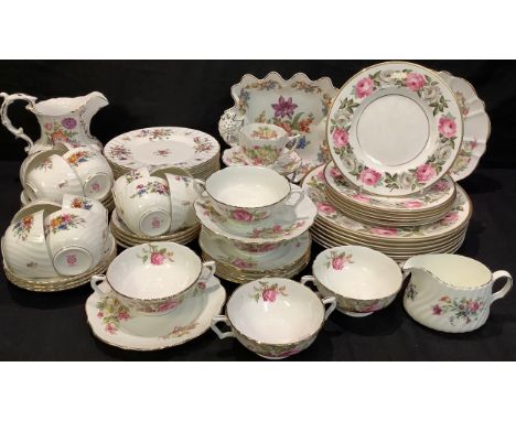 A Minton Marlow pattern tea service for twelve comprising side plates, cream jug, cups and saucers; Royal Worcester Royal Gar