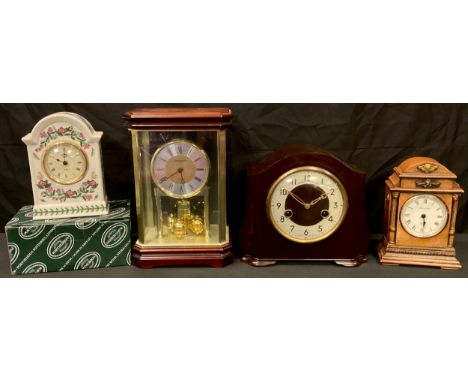 A Smiths Enfield bakelite mantel clock; a Portmeirion ceramic mantel clock, boxed; a Schwarzwald torsion clock; etc (4) 
