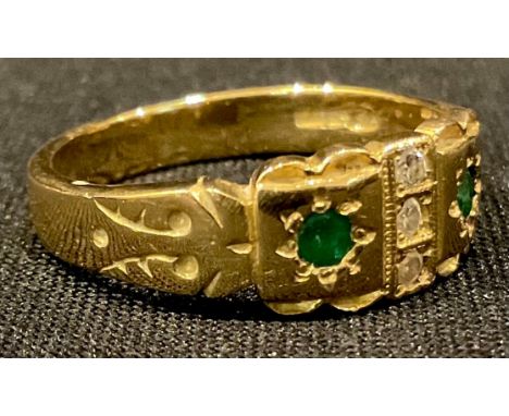An 18ct gold Victorian style emerald and diamond ring, size P, 5.4g 