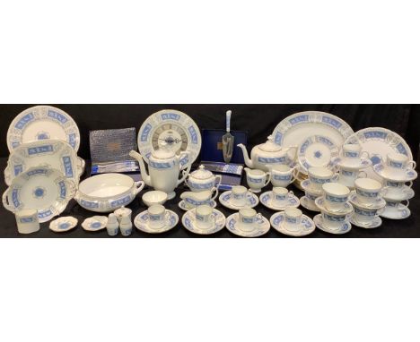 A Coalport Revelry pattern dinner, tea and coffee service for six comprising serving dishes, dinner plates, dessert plates, s