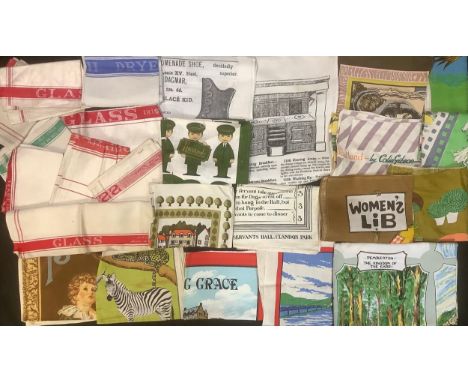 Textiles - vintage Irish linen teatowels, including Laura Ashley, Harrods, Pat Albeck, etc 