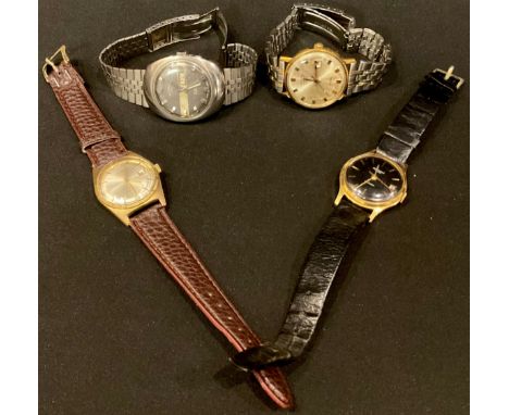 Wristwatches - four vintage day/date wristwatches, Carex, Ingersoll, Sekonda and Rotary 