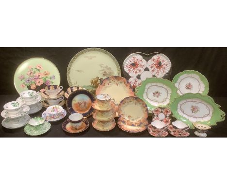 A 19th century part dessert service; mid 19th century and later tea ware; a 19th century Staffordshire inkwell; a 19th centur