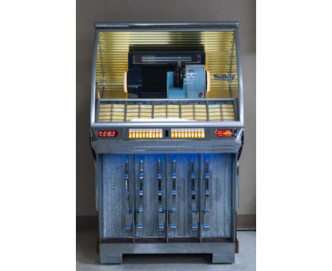 1954 Seeberg model HF100 R jukebox, "The R".  Visible Select-O-Matic 100 system plays up to 100 selections.  Holds 50 45rpm r