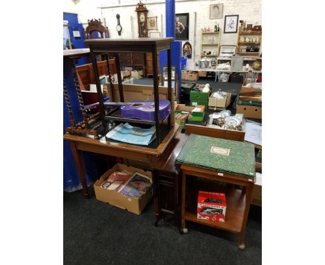 5 PIECES ANTIQUE FURNITURE TO INCLUDE BOBBIN TABLE, SUTHERLAND TABLE LADIES DEST TURNOVER TABLE AND 1930S SIDE TABLE 