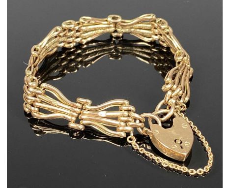 9CT ROSE GOLD GATE BRACELET with heart shaped padlock and safety chain, 14gmsProvenance: private collection Conwy