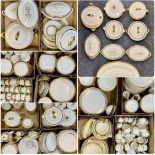 LARGE COLLECTION OF CREAM GLAZED DINNER & TEAWARE with gilded Grecian key border, Gladstone,