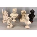 ASSORTED CONTEMPORARY COMPOSITE BUSTS, including Mozart, 30cms (h), Mars, 28cms (h), Apollo,