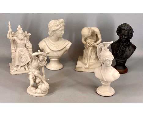 ASSORTED CONTEMPORARY COMPOSITE BUSTS, including Mozart, 30cms (h), Mars, 28cms (h), Apollo, 31cms (h), Spinario, 27cms (h), 