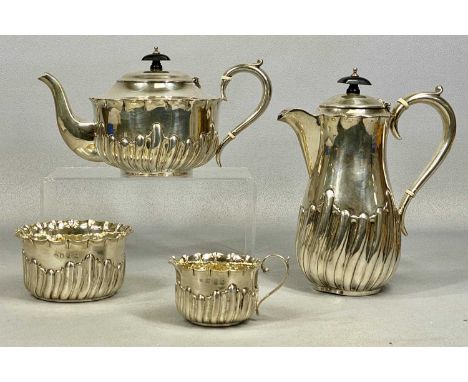 GEORGE V SILVER FOUR-PIECE TEA SERVICE, circular form with gadrooned decoration, Birmingham 1910/1924, 45ozt grossProvenance: