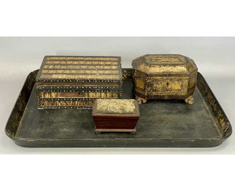 19TH CENTURY COLLECTABLES, including porcupine quill rectangular box, interior with lift out tray, 12 (h) x 30 (w) x 21.5cms 