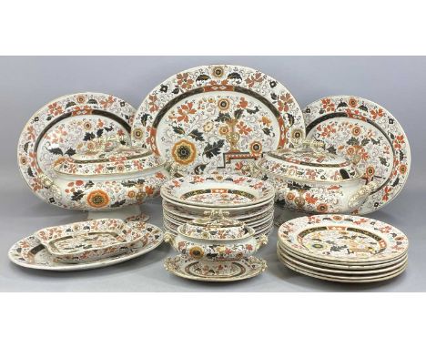 19TH CENTURY ASHWORTH IRONSTONE DINNERWARE, transfer printed decoration with gilded border, large oval two-handled tureen and