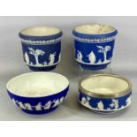 WEDGWOOD / WEDGWOOD STYLE BLUE & WHITE JASPERWARE, circular bowl with plated rim, 23cms (diam.),