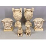 GROUP OF COMPOSITE DECORATIVE COLLECTABLES, including pair of Sphinxes, 19cms (l), pair of Medusa
