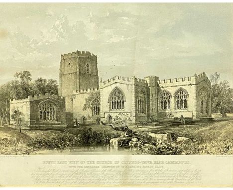 JONATHAN NEEDHAM AFTER H. KENNEDY rare black and white lithograph - 'South East View of the Church of Clynnog-Vawr near Carna