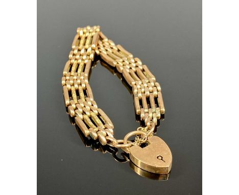9CT ROSE GOLD GATE BRACELET, with heart shaped padlock and safety chain, 17.9gmsProvenance: deceased estate Gwynedd