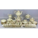 19TH CENTURY ENGLISH PORCELAIN TEA SERVICE, gilded and painted with floral sprays, teapot with