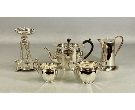 ASSORTED PLATED ITEMS, including good quality EPNS centrepiece with scroll supports and figure of maiden to centre, 21.5cms (