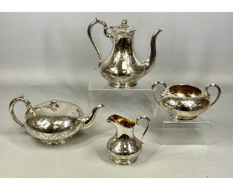 QUALITY ELKINGTON & CO. FOUR-PIECE PLATED TEA SERVICE, circular form with engraved decoration and melon finialsProvenance: de
