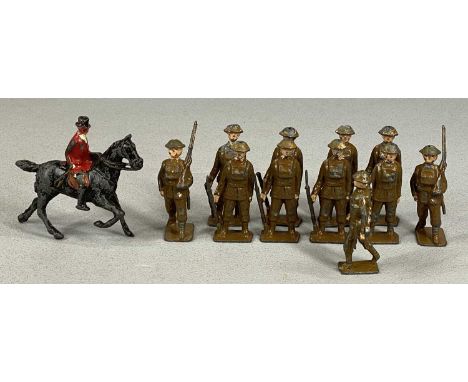 BRITAINS LEAD FOX HUNTING FIGURE ON HORSEBACK, together with eleven John Hill lead soldiersProvenance: private collection Den