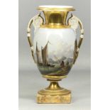 19TH CENTURY FRENCH PORCELAIN TWO-HANDLED VASE, painted with continuous scene of boats and