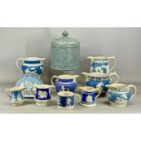ASSORTED 19TH CENTURY BLUE & WHITE CERAMICS, including Dudson rectangular cheese dish and cover,
