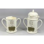 WEDGWOOD CREAMWARE VEILLEUSE, with two-handled night-light chimney and covered pouring bowl, acorn