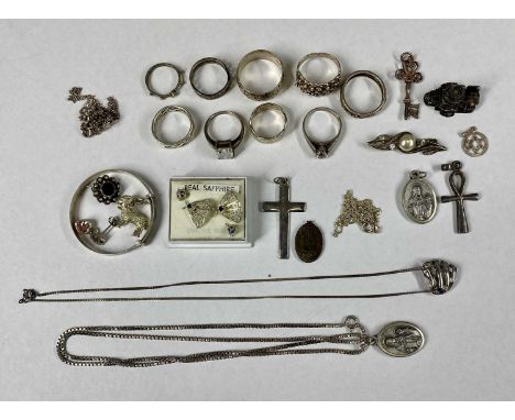 ASSORTED SILVER JEWELLERY, including rings, pendants, chains, bangle, etc., approx. 80gms grossProvenance: private collection