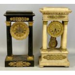 FRENCH ALABASTER PORTICO MANTEL CLOCK, 19th century, with gilded dial and pendulum, 49 (h) x 25 (