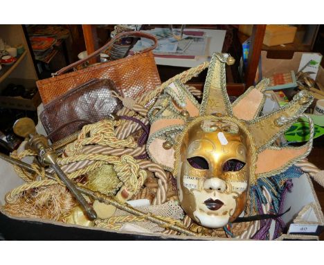 Two ladies snakeskin handbags, a quantity of plaited curtain tie backs, a 19th c. gilt brass tapestry bracket and an Italian 