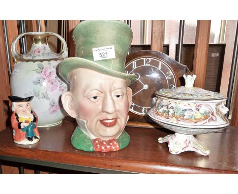 Beswick Micawber character jug, Capodimonte lidded pot, Art Deco mantle clock, etc.