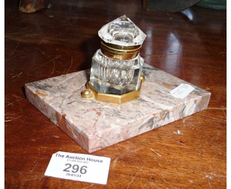 Art Deco glass inkwell on marble base