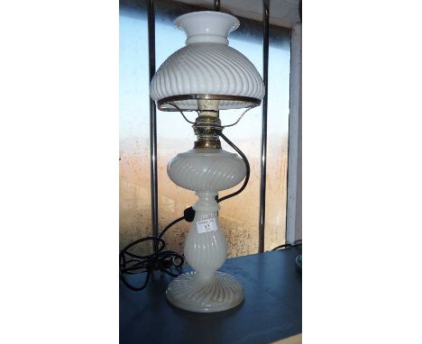 Victorian milk glass oil lamp (converted) and shade