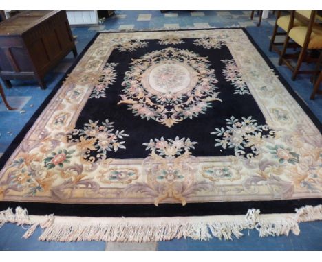 A Chinese Woollen Carpet Square on Black Ground, 390x280cm 