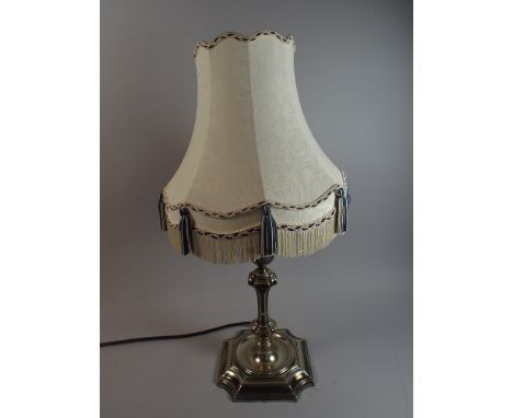 A Heavy Silver Plated Table Lamp with Shade in the Form of Candle Stick, 40cm High 