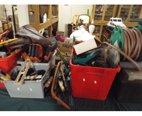 A Large Collection of Garden and Work Shop Tools, Saws Etc