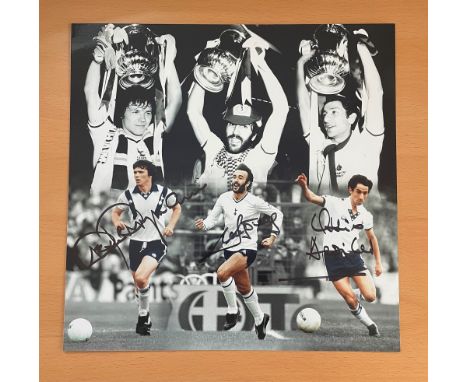 Football. Tottenham Hotspurs FC Steve Perryman, Ricky Villa and Ossie Ardiles Signed 12x12 colour montage photo. Good conditi