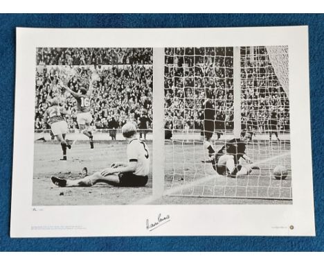 Martin Peters signed 22x16 Big blue tube Cup Kings Series black and white print. picturing Peters celebrating after scoring f