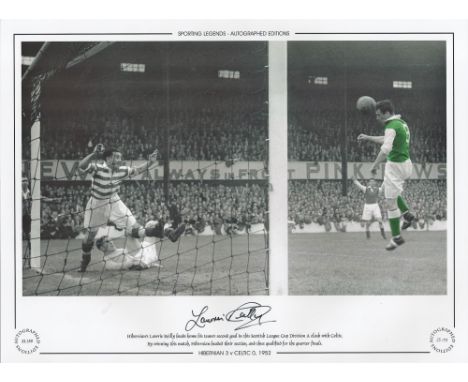 Lawrie Reilly 16x12 inch hand signed colourised photo, Autographed Editions, Limited Edition. Photo Shows Hibernian's Reilly 