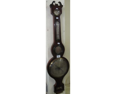 19th Century mahogany inlaid wheel barometer, marked: G. Giaccomelli, Belfast.(B.P. 24% incl. VAT)