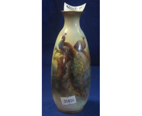 Royal Worcester porcelain hand painted vase depicting pheasants on naturalistic background, signed: A. Lang, printed puce mar